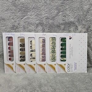 Lot Of 6 Color Street Real Nail Polish Strips Clover Glitter Floral Flag USA